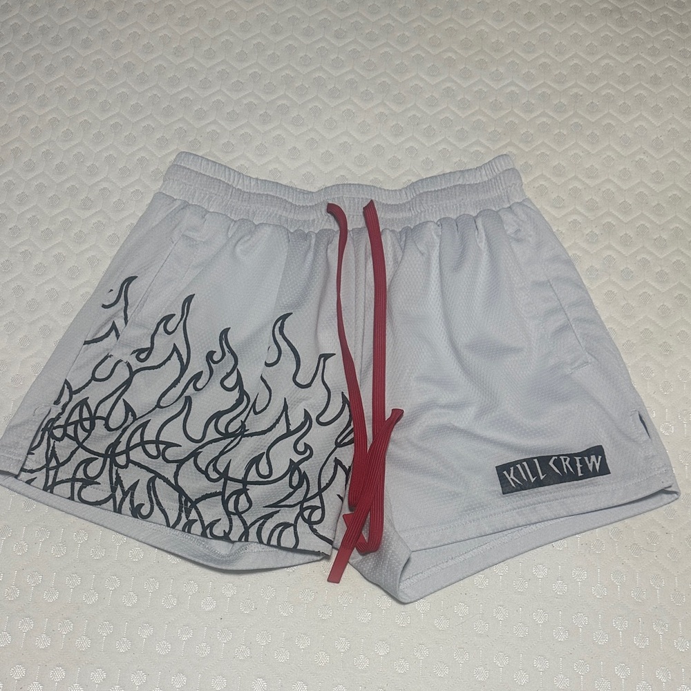 Kill Crew Gray Shorts with Black Flame and Red Drawstring